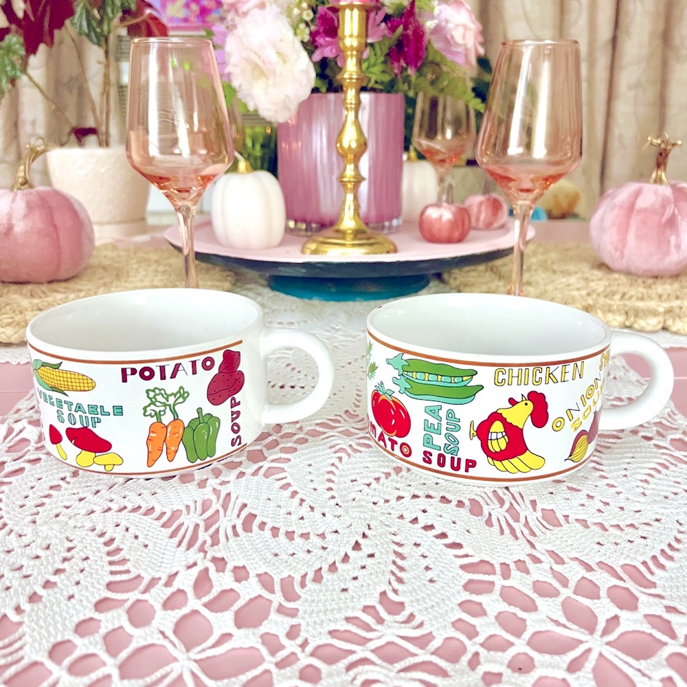 Vintage 1980 ’s Retro Soup Mug Set of 2